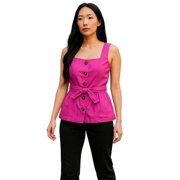 Ann Taylor Linen Blend Sleeveless Belted Utility Top Women's XSP - Picture 1 of 7